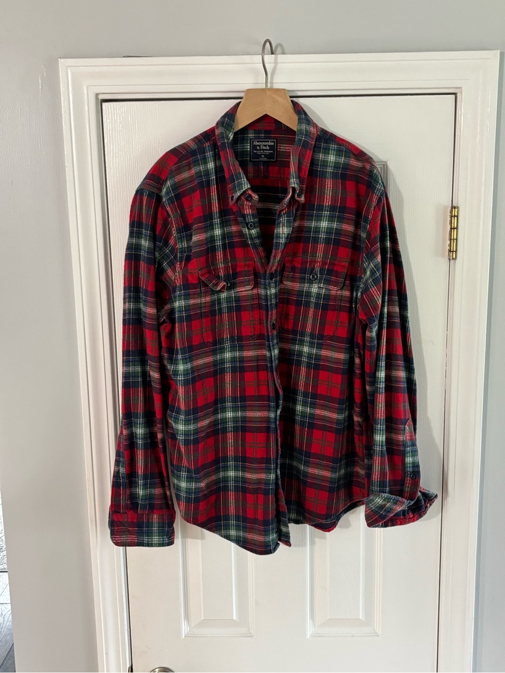 Abercrombie & Fitch Red and Green Plaid Button-Down Shirt